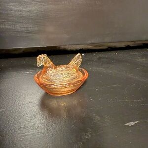 Mini Amber Glass Hen Covered Dish